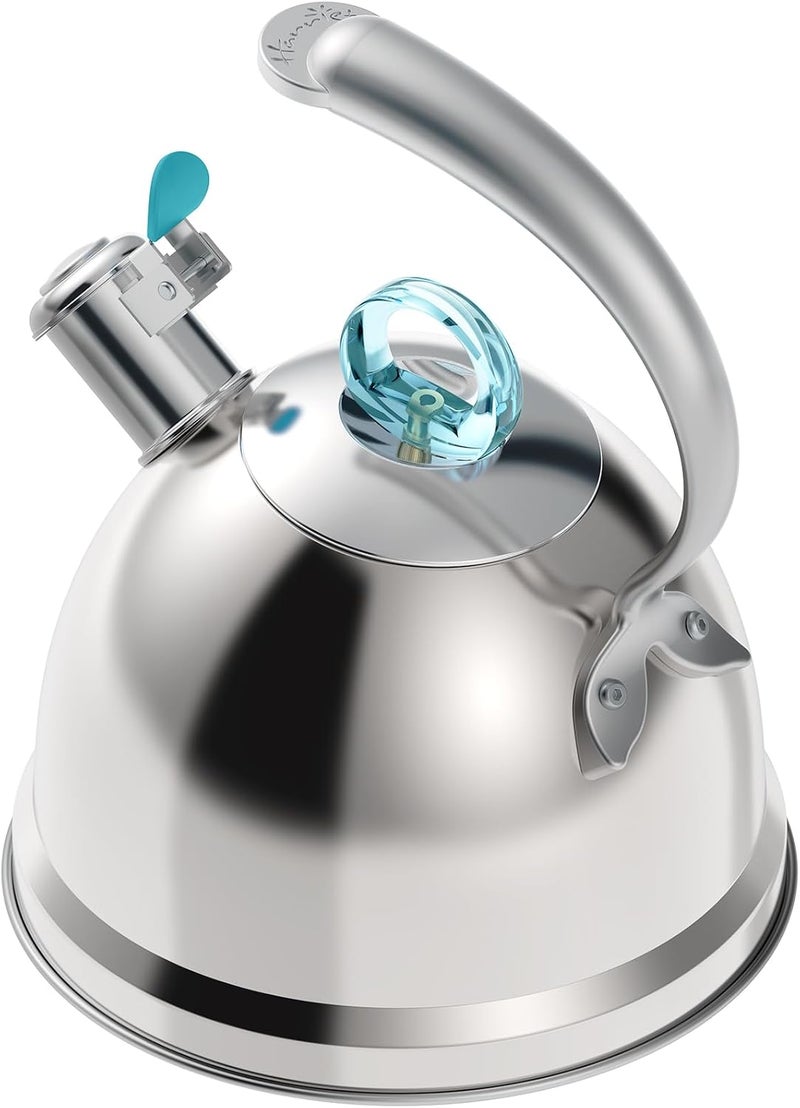 harriet Tea Kettle Stovetop, 2.5 Quart Whistling Stainless Steel Tea Pot, 3-Layer Base, Unique Ergonomic Handle, Includes Pot Holder & Mat, Electric/Induction/Gas Stovetops Applicable, Mirror Finish - Image 1